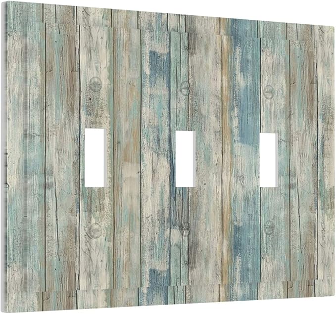 Tea Vintage Wood Plank Distressed Grain Rustic Shiplap Board 3 Gang Light Switch Covers Decorative Triple Toggle Wall Plate 3 Hole Electrical Device Switchplate for Farmhouse Bathroom Decor