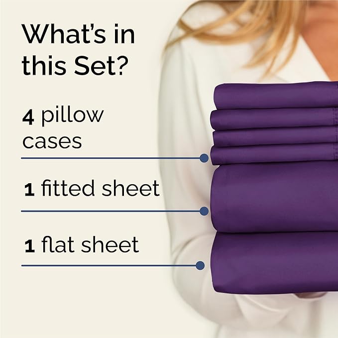 King 6 Piece Sheet Set - Cooling & Breathable Bed Sheets - Hotel Luxury Bed Sheets for Women, Men, Kids & Teens - Comfy Bedding w/Deep Pockets & Easy Fit - Soft & Wrinkle Free - King Purple Sheets