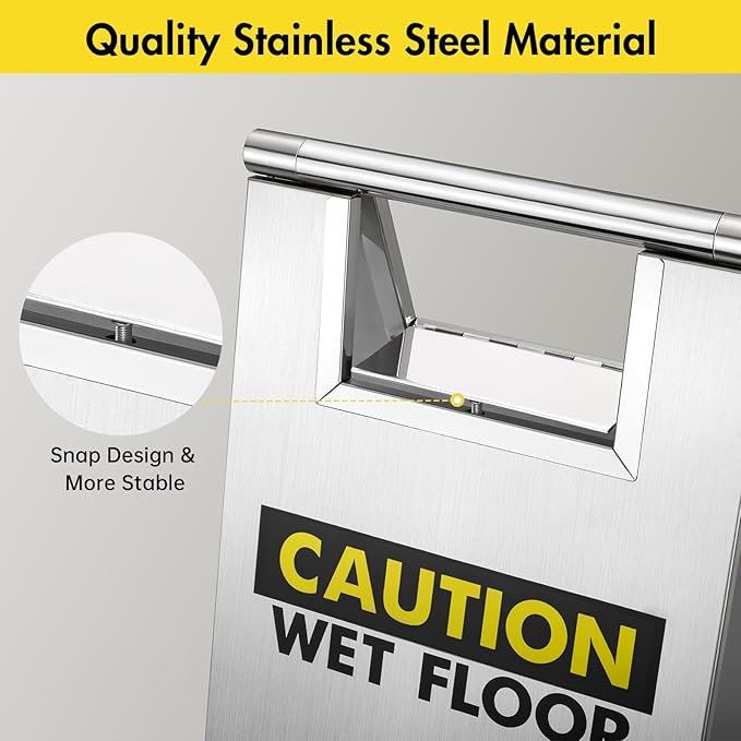 Wet Floor Sign Stainless Steel for Business, Commercial Caution Wet Floor Sign Double Sided & Bilingual, Size 24'' * 9''，Silver