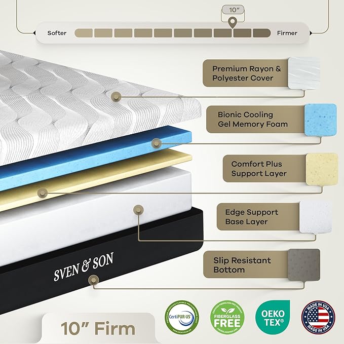 Sven & Son Harmony Adjustable Bed Base, Head and Foot Lift, Massage, Under-Bed Lights, USB, Gel Memory, Zero Gravity Smart Frame - Split King + 10 inch Memory Foam Matt (Firm)