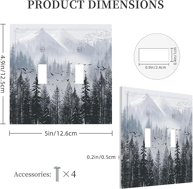 Misty Forest Nature Tree Mountain Birds Decorative Switch Plates 2 Gang Double Toggle Outlet Light Switch Cover Wall Plate Electrical Faceplate for Bed Room Living Room Decor