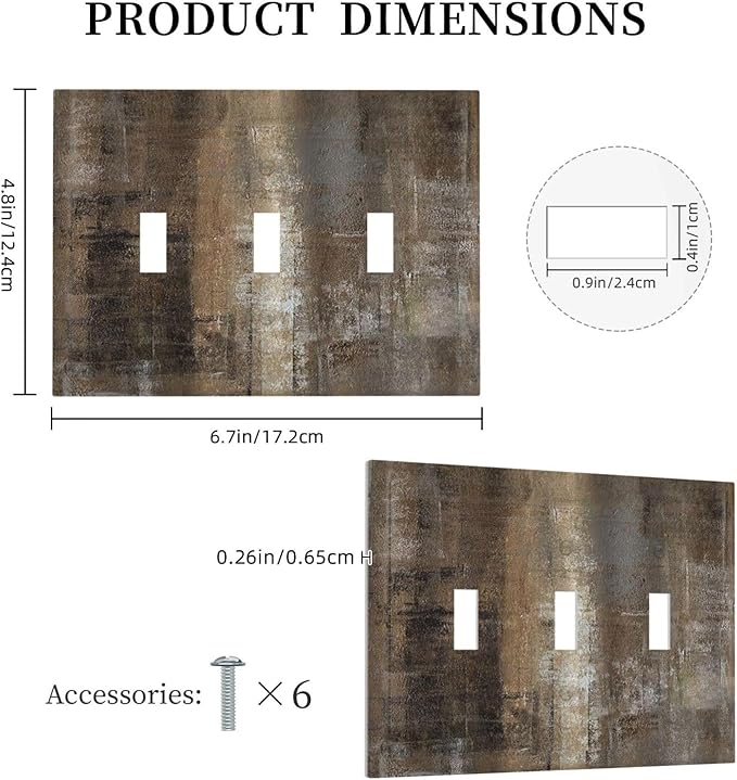 Decorative Switch Plates Old Vintage Copper Rustic Rusty Modern Tan Brown 3 Gang Wall Plate Triple Toggle Light Switch Cover Faceplate Electrical Wall Panels for Farmhouse Cabin Decor