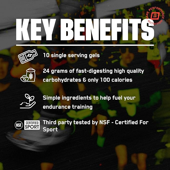 BARE PERFORMANCE NUTRITION, BPN Go Gel Endurance, 24g of Carbohydrates & 100 Calories per Pack, Vegan + Gluten Free Running Gel, 10 Single-Serving Packs, Apple Cinnamon