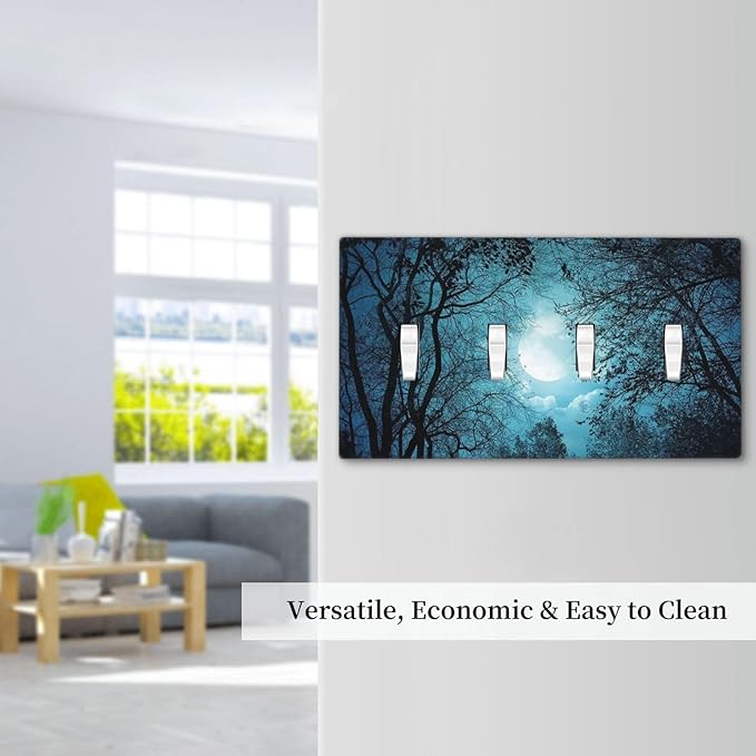 Light Switch Cover Teal Full Moon Forest 4 Gang Switch Plate Quad Toggle Wall Plates Turquoise Decorative Switchplate Electrical Outlet Cover Plates for Bathroom Bedroom Decor