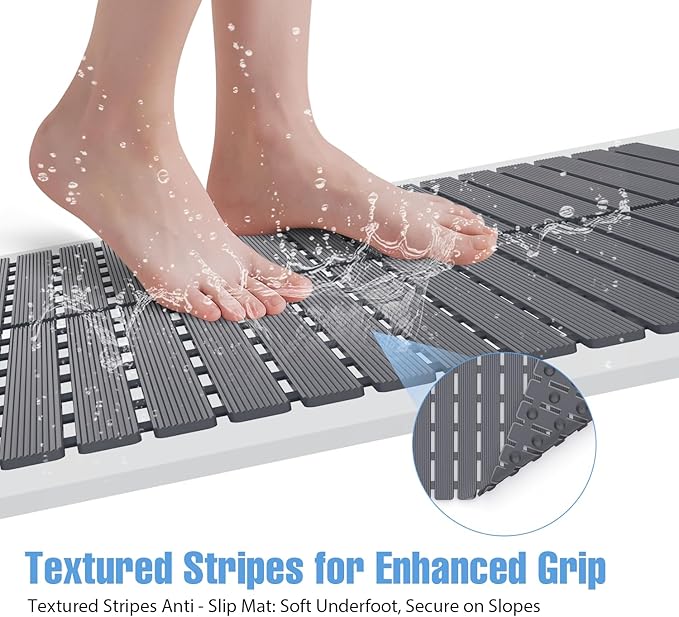 Shower Mat Non-Slip Bath Mat for Tub and Shower Stall,200+ Suction Cups with Drain Holes, Quick Dry Machine Washable, Extra Grip for Stand Up Showers, Bathroom Essentials 24x24 Inch (Light Grey)