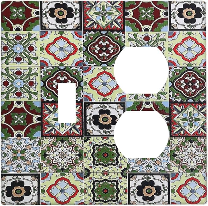 Wallplates Talavera Tile Decal 1 Toggle 1 Duplex Switch Plate Electrical GFCI Faceplate Decorative Light Switch Covers for Bedroom Bathroom Decor
