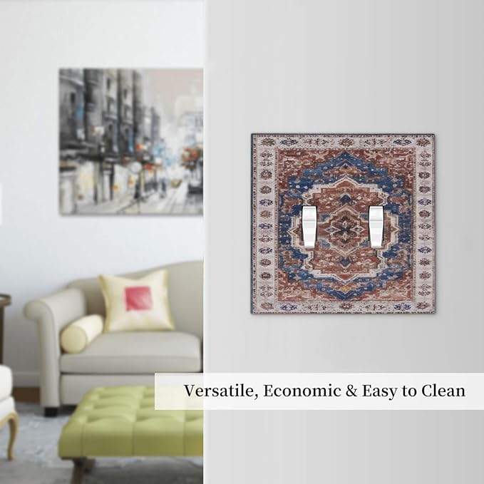 Vintage Orange Medallion Pattern Double Toggle Light Switch Covers Decorative 2 Gang Wall Plate Cover Dual Device Electrical Switchplate Dimmer Faceplate for Bathroom Decor