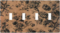 Decorative Switch Plate Covers Vintage Floral Botanical Brown Background 4 Gang Light Switch Cover Plate Quad Toggle Wall Plate Light Switch Covers for Bathroom Bedroom Decor