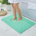 Bathroom Rugs, Ultra Thick Shaggy Soft Microfiber Absorbent Bath Rug, High Density Foam Latex Non Slip Backing, Machine Washable Bath Mats for Bathroom Floor & Sink 24x17, Spa Blue