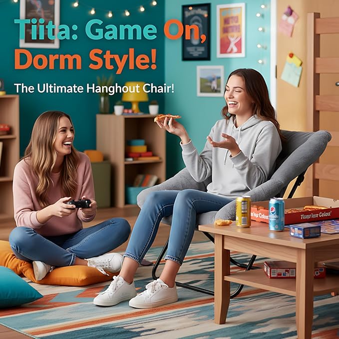Tiita Comfy Saucer Chair, Soft Faux Fur Oversized Folding Accent Chair, Lounge Lazy Chair for Kids Teens Adults, Metal Frame Moon Chair for Bedroom, Living Room, Dorm Rooms, X-Large, Grey