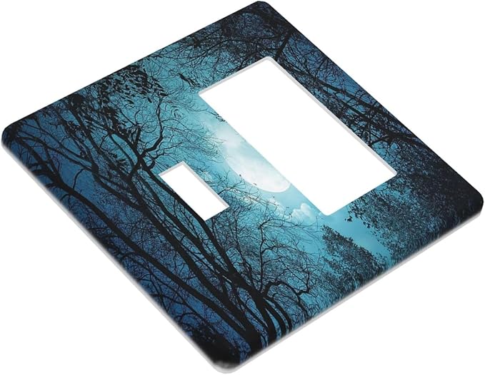 Light Switch Cover Teal Full Moon Forest 2 Gang Toggle Rocker Combo Wall Plates Turquoise Decorative Switch Plates and Outlet Covers Receptacle Cover for Bathroom Bedroom Decor