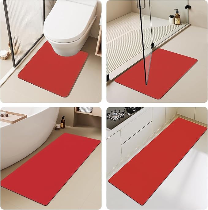 Christmas Bath Mat, Red Bathroom Rugs Non Slip Washable Thin Absorbent Bath Mat Fits Under Door Bathroom Floor Mat Perfect for Bath, Shower, or Sink 24"x70" Red