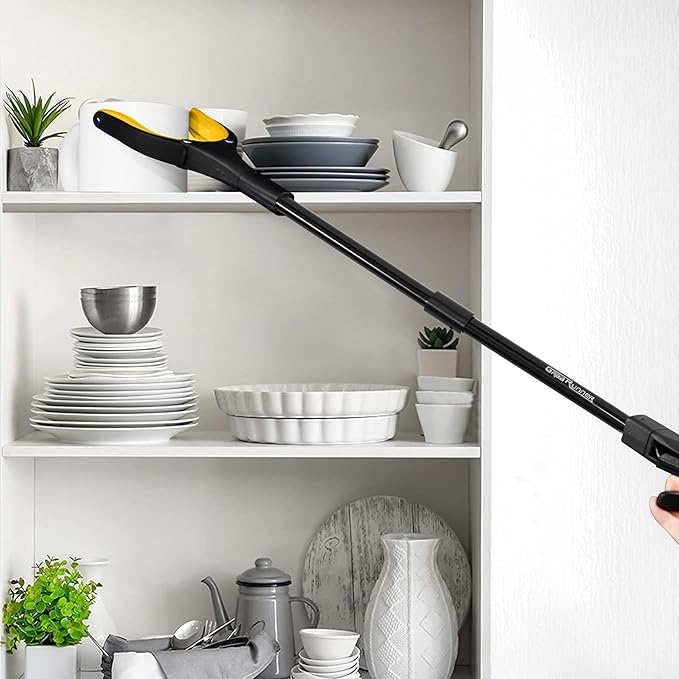 32 inch GrabRunner Folding Reacher Grabber Tool with Strong Magnetic and Swivel Head & Shoehorn (Yellow)