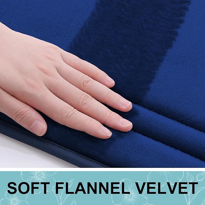 Grandaily Memory Foam Bath Mat Rug 59x20, Ultra Soft, Non-Slip and Absorbent Bathroom Rugs, Machine Wash Dry, Comfortable Bath Carpet for Bathroom Floor, Tub and Shower, Navy Blue