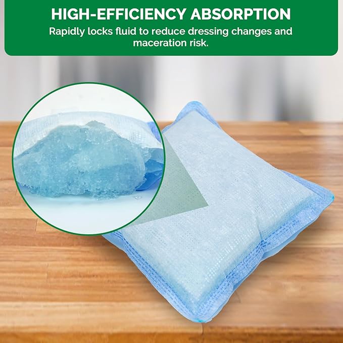 Super Absorbent Wound Dressing Pads Size 6"x 6" 10 Individual Pack Soft Highly Absorbent Dressing Non Stick Gauze Pads for Heavily Exuding Wound Care Reduce Leakage and Skin Maceration