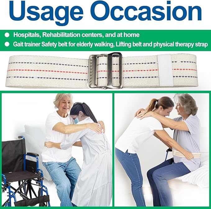 Aliseniors Transfer and Gait Belt with Metal Buckle - 60 Inch, Standing and Transfer Walking Assist Aid for Seniors, Elderly Patients, Caregiver, Nurse, Therapist