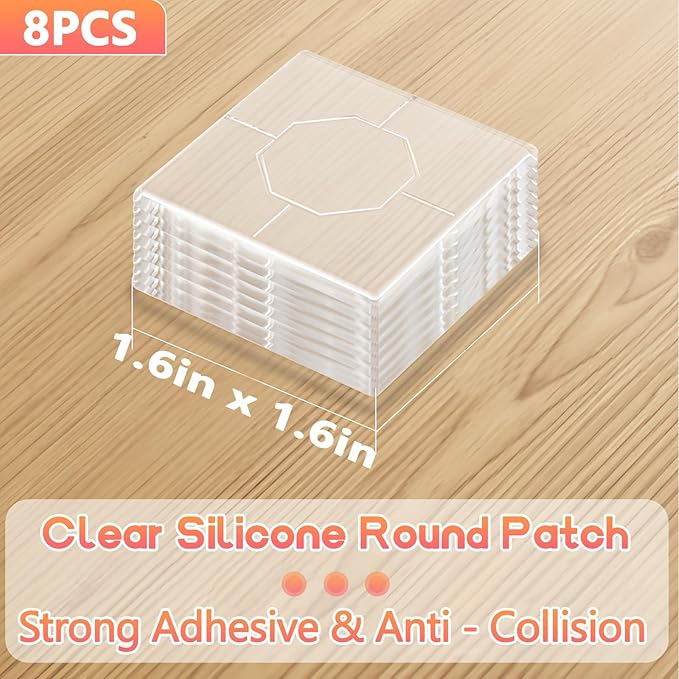 Clear Silicone Cabinet Door Bumpers,Squares 8 Pcs,Self-Adhesive Sound Dampening Pads,Surface Protection & Anti-Friction for Drawers, Table Bottoms,Wall Door Stoppers, Transparent Adhesive Pads