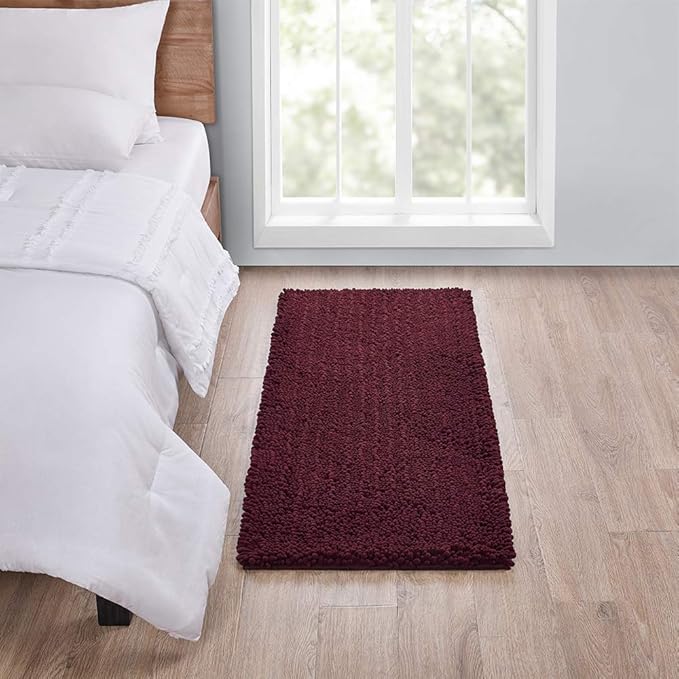 Walensee Large Bathroom Rug Non Slip Bath Mat (72x24 Inch Burgundy) Water Absorbent Super Soft Shaggy Chenille Machine Washable Dry Extra Thick Perfect Absorbant Best Plush Carpet for Shower Floor