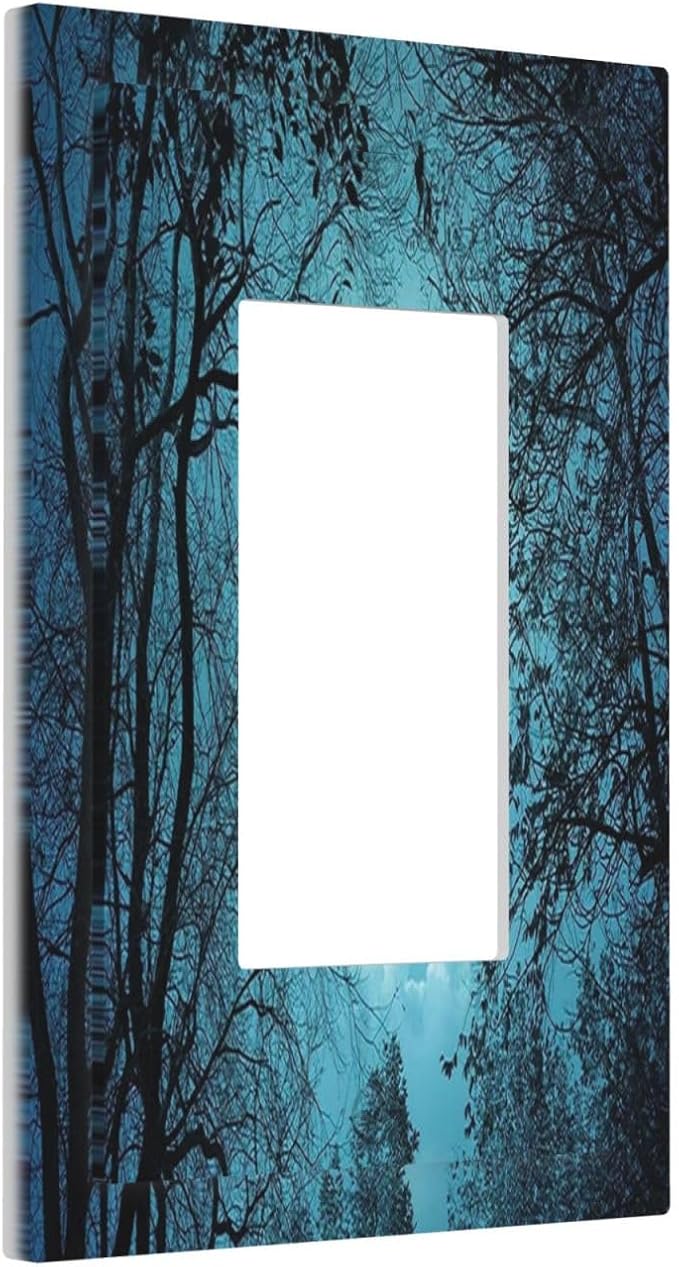 Outlet Covers Teal Full Moon Forest 1 Gang Wall Plate Single Rocker Light Switch Cover Turquoise Decorative GFCI Receptacle Cover Electrical Switchplate for Bathroom Bedroom Decor