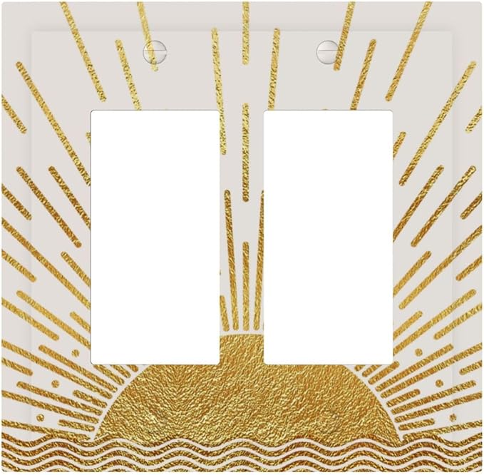 Mid Century Boho Golden Sun Sunrise Sunset Decorative Outlet Covers 2 Gang Double GFCI Rocker Electrical Wall Panels Light Switch Cover Plate for Bed Room Living Room Decor