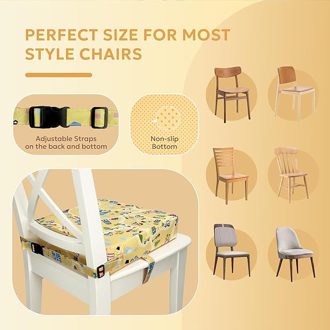 Toddler Booster Seat for Dining Table,Portable Kids Booster Seat - Adjustable, Non-Slip, Lightweight & Easy to Clean (Yellow)