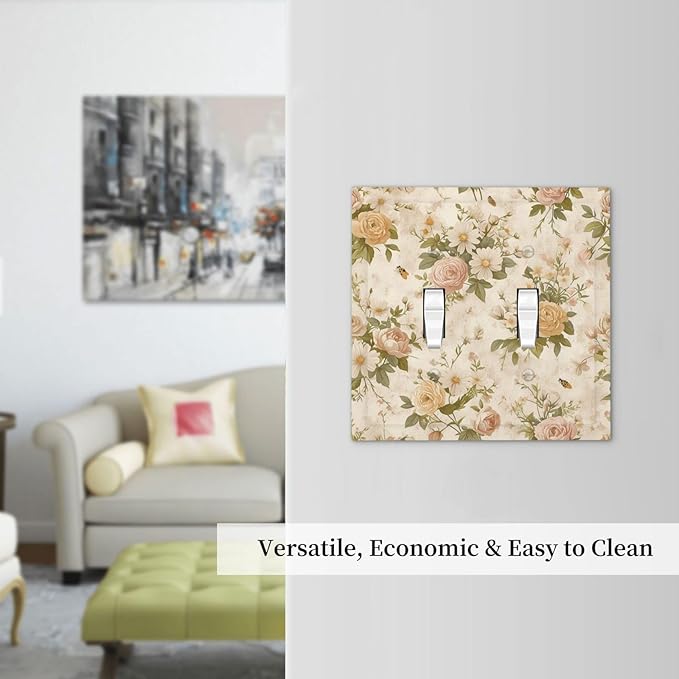 Decorative Switch Plates Boho Vintage Roses Pink Red Yellow Bouquet Floral 2 Gang Double Toggle Outlet Light Switch Cover Wall Plate Electrical Faceplate for Bedroom living Room Decor