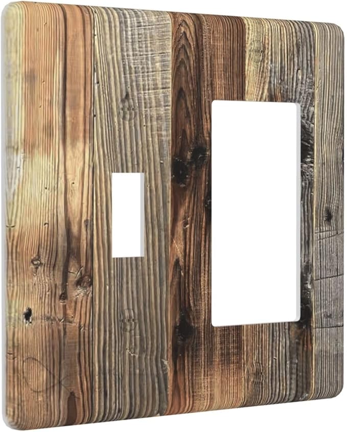 Barn Brown Wood Rustic Weathered Wood Print Outlet Covers 1 Toggle 1 Rocker Combination Decorative Wall Plate Electrical Switch Plates Light Switch Cover Plate for Farmhouse Home Decor