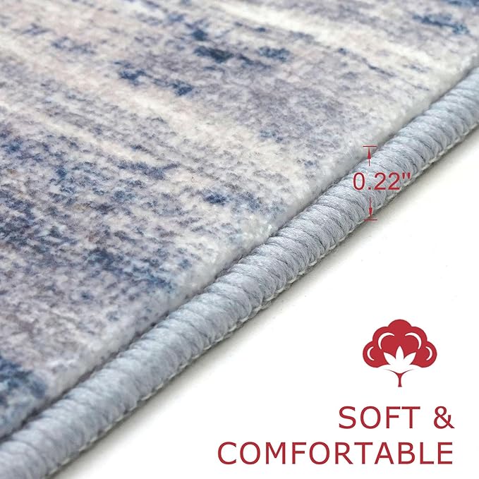 KOZYFLY Area Rugs 9x12 Living Room Modern Ombre Washable Thin Rug Large Rugs Non-Slip Soft Striped Rug for Bedroom, Print Grey-Blue Abstract Carpet for Laundry/Kid Room