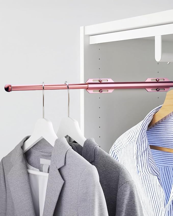 12" Valet Rod for Closet Pull Out, Adjustable extending closet rod, Standard Retractable closet rod organization rack, Valet Clothing Hanger Rods Extender for Wardrobe Laundry Bathroom (Pink)