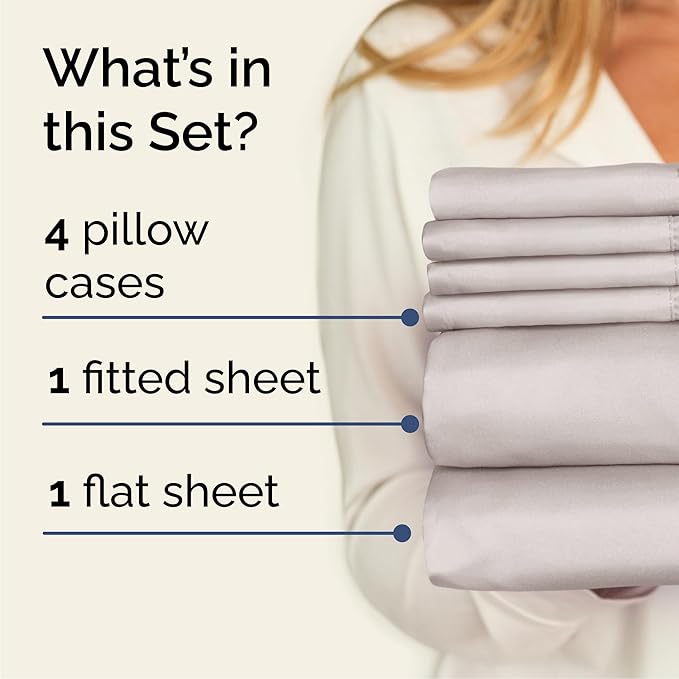 Queen 6 Piece Sheet Set - Cooling & Breathable Bed Sheets - Hotel Luxury Bed Sheets for Women, Men, Kids & Teens - Bedding w/Deep Pockets & Easy Fit - Soft & Wrinkle Free - Queen Light Grey Sheets