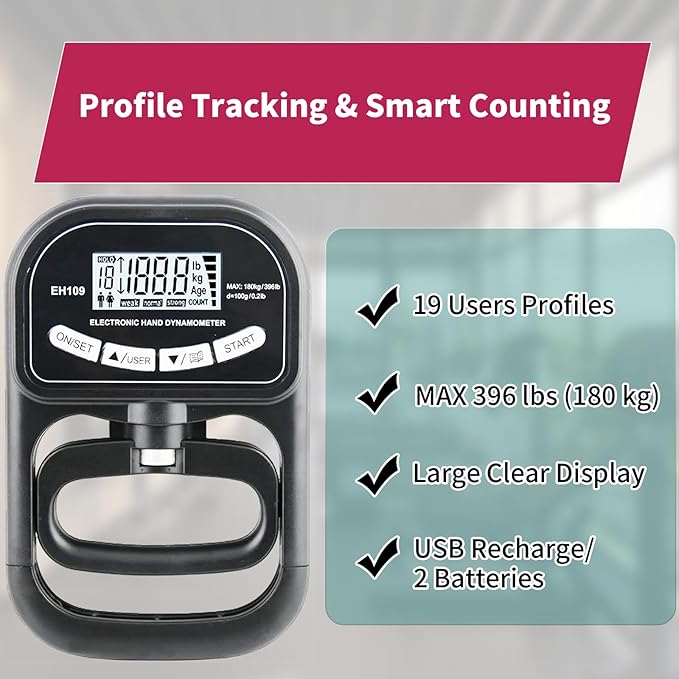 AHTAPFON Grip Strength Tester Trainer Set-Electronic Hand Dynamometer of 396lbs ＆ Solid Metal Grip Strengthener -Adjustable Resistance of 165lbs-5×Heavy-Duty Springs,Fit Sport Home Gym Workouts