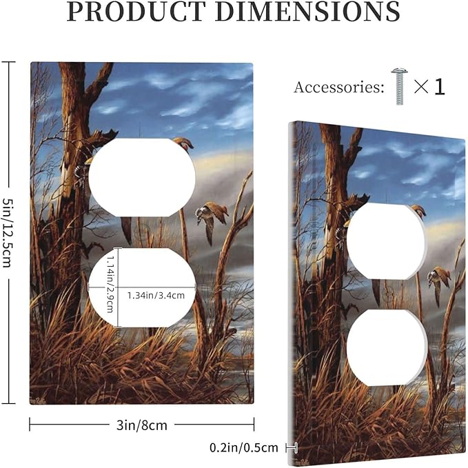 Outlet Covers Hunting Flying Wild Ducks 1 Gang Duplex Light Switch Cover Plate Fall Lakeside Reed Wildlife Animal Mallard Decorative Wall Plate Electrical Receptacle Switchplate for Bathroom