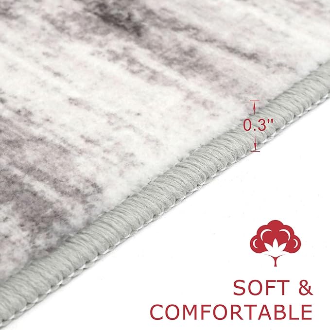 KOZYFLY Modern Abstract Washable Rug Runner 2x5 Hallway Rug Runner Non-Slip Soft Kitchen Runner Rugs, Grey-Beige Striped Carpet for Entryway Bathroom Laundry Room Foyer