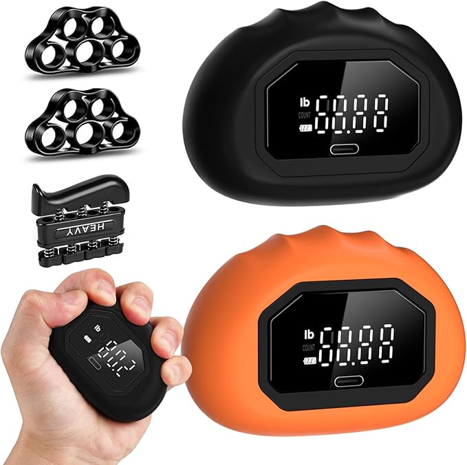 Hand Grip Strength Tester Trainer - Strength Dynamometer for Fun Rechargeable Hand Exercising Device with Finger Exerciser and Stretcher Exercise Workout Equipment