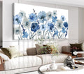 VEAEE Flowers Canvas Wall Art - Indigo Floral Canvas Pictures Living Room Wall Decor Botanical Canvas Prints Painting Abstract Artwork Bedroom Office Home Decor 24"x 48"