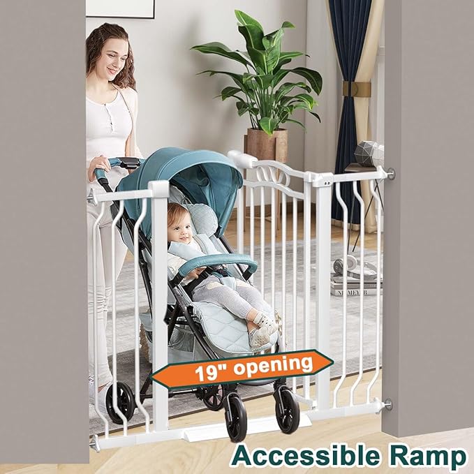 Fairy Baby 29.5"-43.7" Extra Wide Baby Gate No Drilling, 30" Tall Auto Close Press Mounted Baby Gate for Doorways, Adjustable Width Walk Through Dog Pet Gates, White