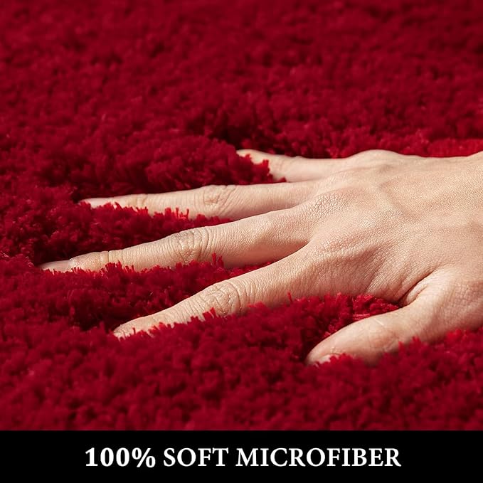 MIULEE Christmas Red Extra Thick Non Slip Bathroom Rug Shaggy Soft Bath Mat Plush Microfiber Absorbent Water for Shower Tub Machine Washable (24x44 Inches)