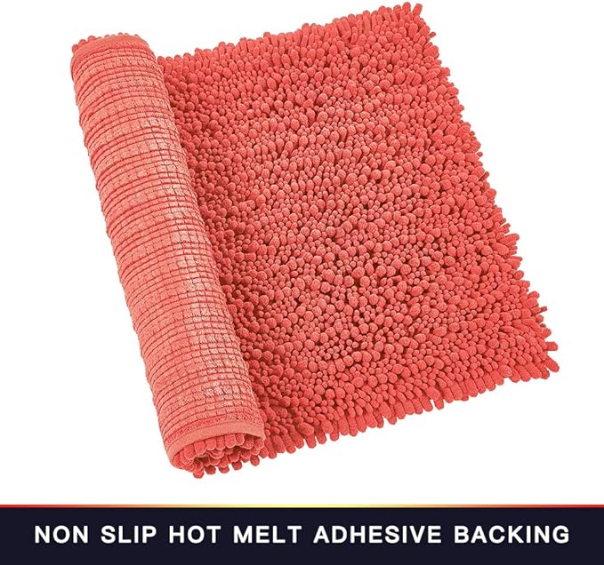 Walensee Large Bathroom Rug Non Slip Bath Mat (72x24 Inch Coral) Water Absorbent Super Soft Shaggy Chenille Machine Washable Dry Extra Thick Perfect Absorbant Best Plush Carpet for Shower Floor