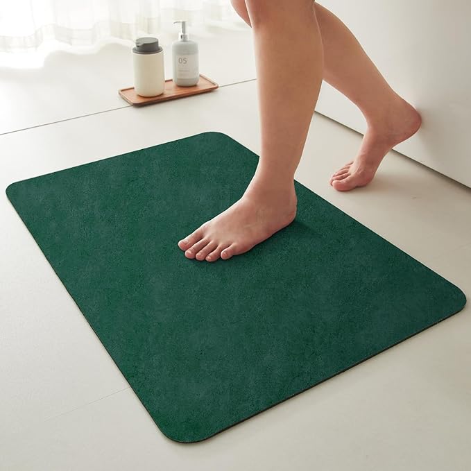 Bathroom Mat Quick Dry, Bathroom Rugs Non Slip Washable Thin Absorbent Bath Mat Fits Under Door Bathroom Floor Mat Perfect for Bath, Shower, or Sink 20"x30" Dark Green