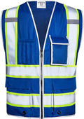 SKSAFETY 10 Pockets Safety Vest, Class 2 High Visibility Security with Zipper, Hi Vis Vest with Reflective Strips, ANSI/ISEA Standard, Construction Work Vest for Men ＆ Women （Blue, 4XL）