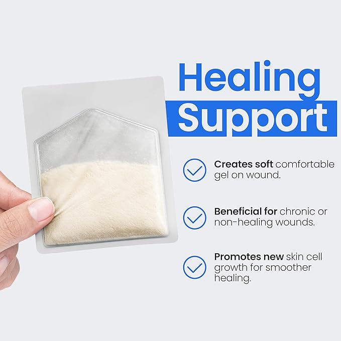 Collagen Dressing Powder for Wounds - 1 Gram - Box of 10 Collagen Packets - Collagen Wound Dressing Pads Powder - Safe n' Simple Wound Care Supplies