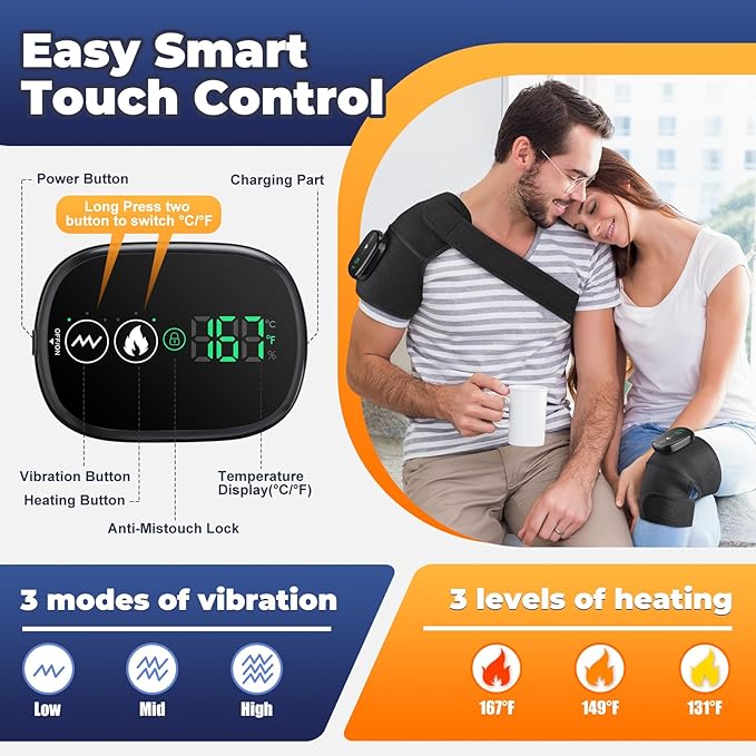 YUANBO Cordless Electric Heated Knee Massager, 3-in-1 Heated Knee Massager with Heat for Knee Elbow Shoulder Wrap with 3 Vibration & Heating Modes (2 Pack)