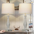 27.5" Grey Farmhouse Lamps Set of 2, Vintage Living Room Table Lamps with USB C+A Ports & AC Outlet, 3-Way Touch Control Bedside Lamp, Rustic Resin Bedroom Lamp for Nightstand Side Table Desk