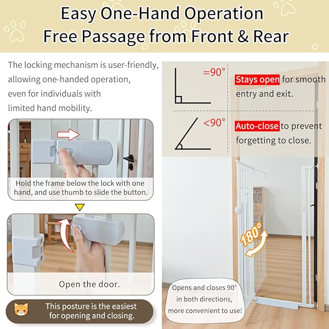 Lumizone Extra Tall Cat Gate 55.12" High Pressure Mounted Extra Wide 2025 New (17 Sizes) 1.37" Gap No Drilling Auto-Close One-Handed Operation Tall Pet Gate for Dogs(White, 55.12" H x 46.65"-50.97" W)