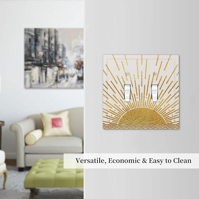 Mid Century Boho Golden Sun Sunrise Sunset Decorative Switch Plates 2 Gang Double Toggle Outlet Light Switch Cover Wall Plate Electrical Faceplate for Bed Room Living Room Decor
