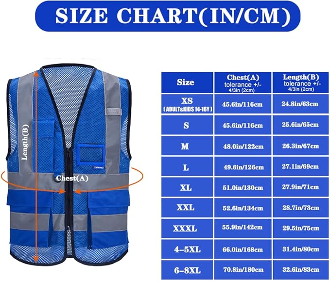 A-SAFETY High Visibility Mesh Safety Reflective Vest with Pockets and Zipper,Hi Viz Work Vest for Men Women (Blue Mesh L)