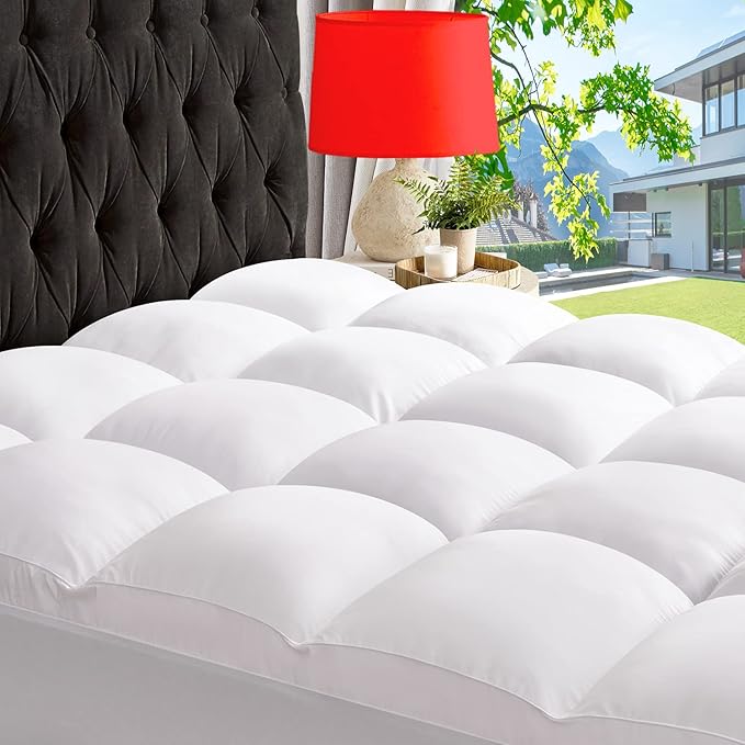 ABENE Twin Size Mattress Topper for Back Pain Relief, Extra Thick Mattress Pad Pillowtop, Soft Plush Mattress Cover Bed Topper with Deep Pocket, Overfilled Down Alternative Filling, White