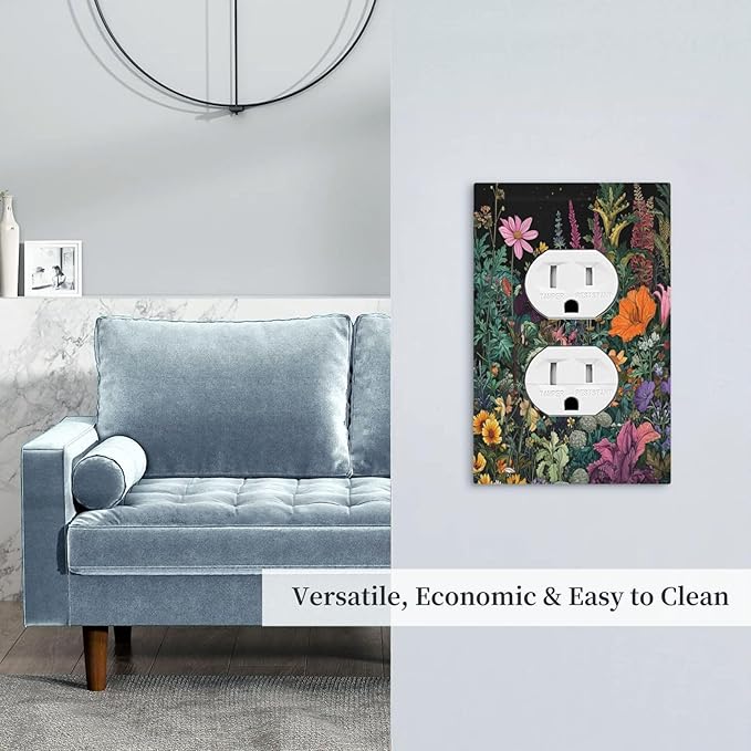 Outlet Covers Colorful Floral Dark Sky Wildflower Plants Decorative 1 Gang Duplex Light Switch Cover Plate Receptacle Wall Plate Electrical Switch Plate Covers for Bathroom Decor