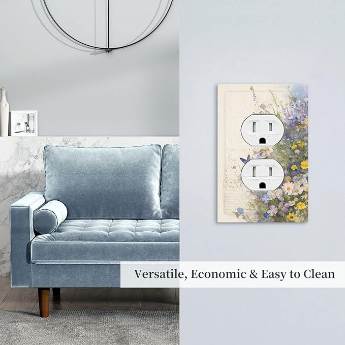 Outlet Covers Purple Flower Butterfly Yellow Daisy Decorative 1 Gang Duplex Light Switch Cover Plate Receptacle Wall Plate Electrical Switch Plate Covers for Bathroom Decor