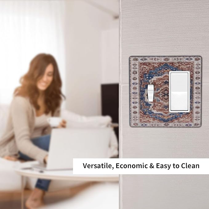 Vintage Orange Medallion Pattern 2 Gang Combination Light Switch Covers Decorative Toggle Rocker/Decora Wall Plate Electrical Receptacle Switchplate Dimmer Faceplate for Bathroom